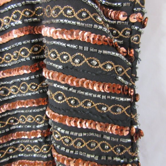 NBD Mini Cocktail Dress Black Copper Sequins Beading Stripes Tank Size Small - Picture 7 of 11